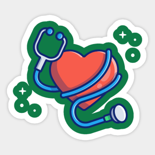 Heart With Stethoscope Cartoon Sticker